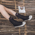 Canvas Shoes with Front Lace-Up and Side Zipper, Women's Sneakers