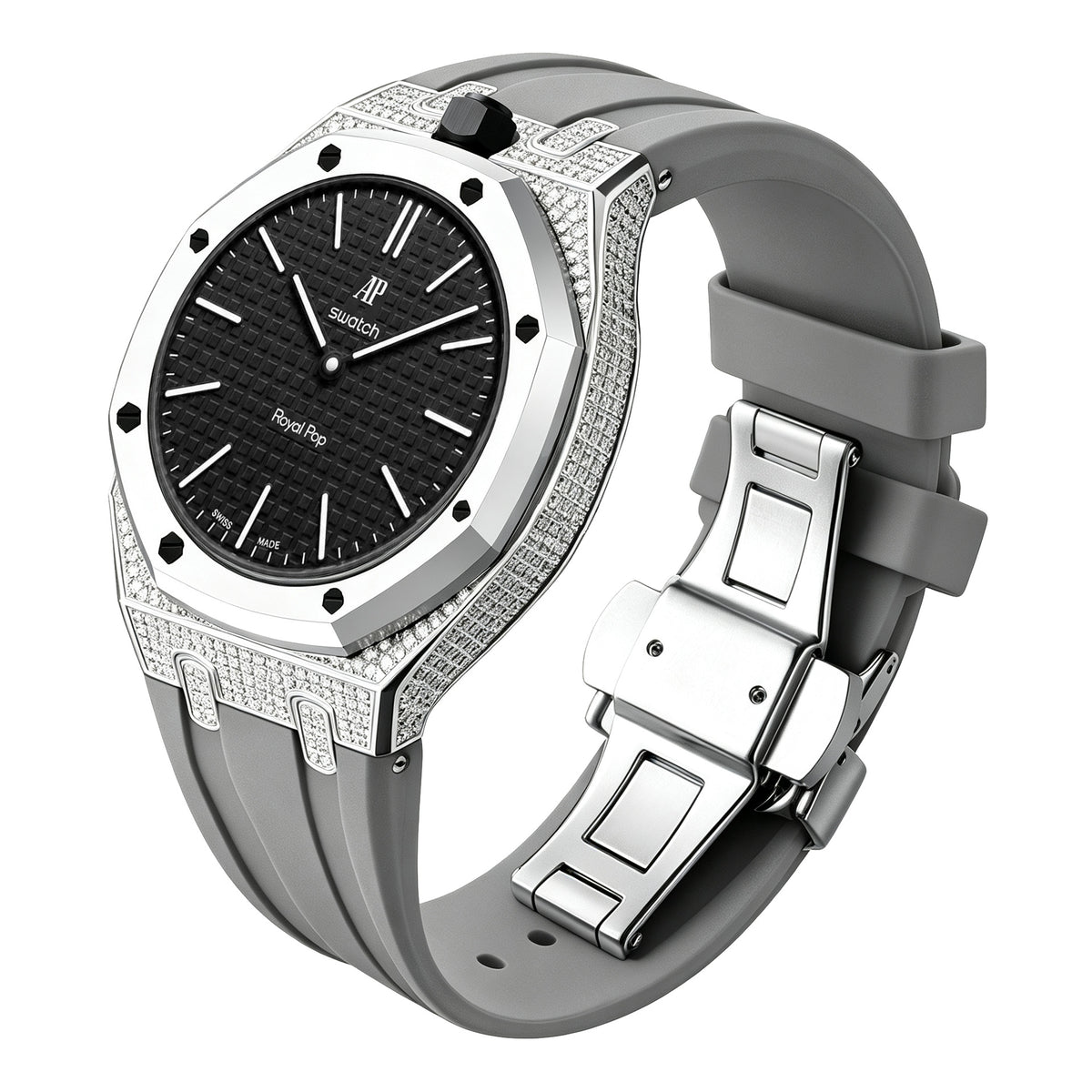AP Collaboration Swatch Diamond-Encrusted Stainless Steel Royal Oak Royal Pop Modified Case Set