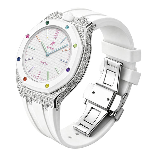 AP Collaboration Swatch Diamond-Encrusted Stainless Steel Royal Oak Royal Pop Modified Case Set