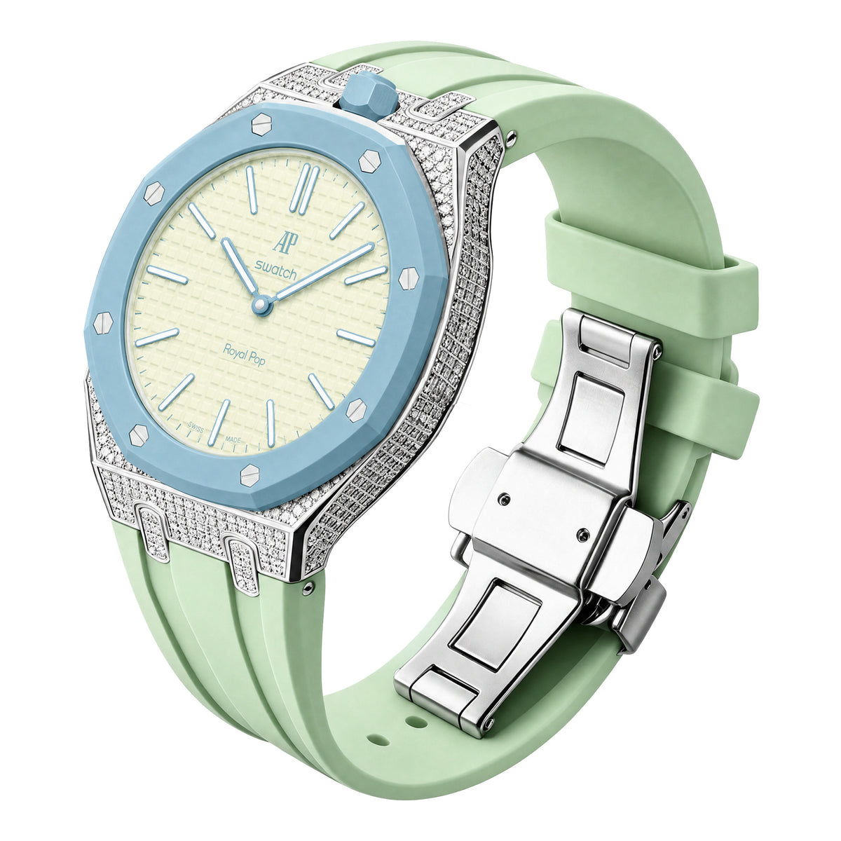 AP Collaboration Swatch Diamond-Encrusted Stainless Steel Royal Oak Royal Pop Modified Case Set